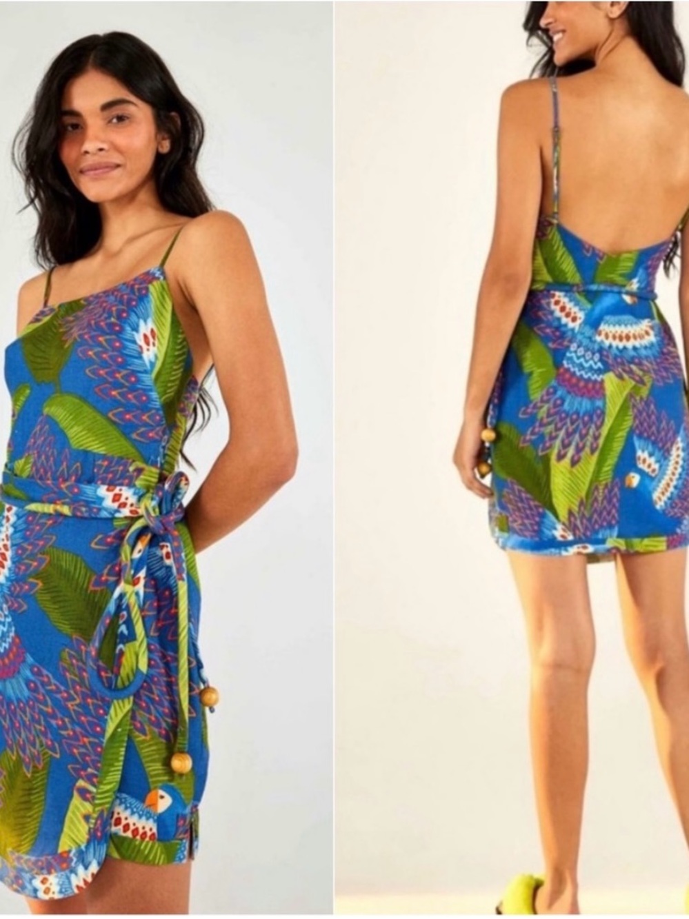 FARM Rio Blue & Green Tropical Print Mini Dress